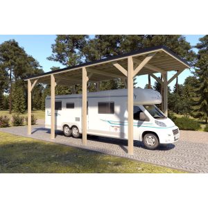 Holzbrüder Camping-Carport Ralf Natur 400 cm x 800 cm Blechdach Schwarz