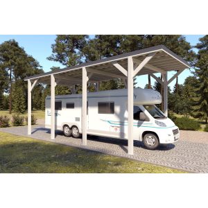 Holzbrüder Camping-Carport Ralf Reinweiß 400 cm x 800 cm Blechdach Dunkelgrau