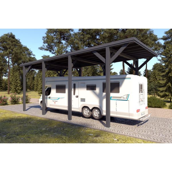Holzbrüder Camping-Carport Ralf Anthrazitgrau 400 x 800 cm Blechdach Dunkelgrau