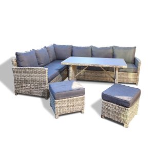 Home Deluxe Gartenmöbel-Set Bahia 6-tlg. Polyrattan Grau inkl. Abdeckung