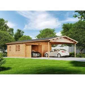 Alpholz Doppelgarage mit Carport Falun-70 ISO B 595 cm x T 1076 cm