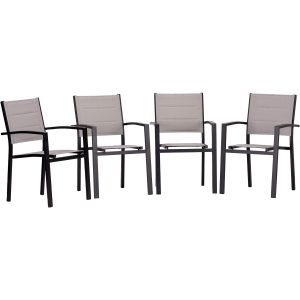 Acamp Set 4x Stapelsessel Alberto 55 cm x 56 cm x 88 cm Schwarz-SilberGrau