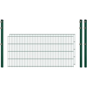 Einsteiger-Zaunset 5/4/5 Doppelstab 2 Matten + 3 Pfosten 250/83 cm Dunkelgrün