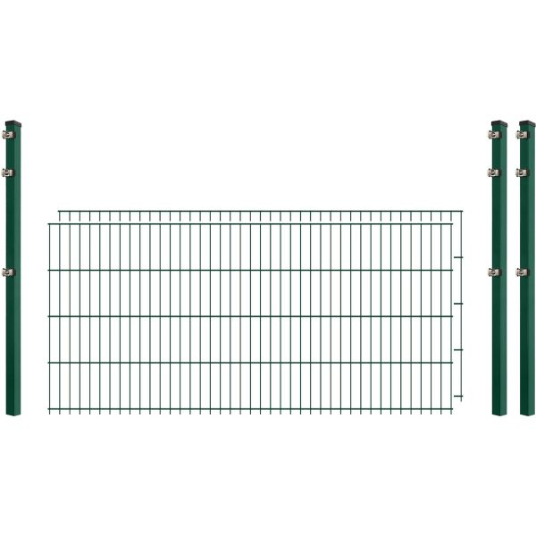 Einsteiger-Zaunset 5/4/5 Doppelstab 2 Matten + 3 Pfosten 250/83 cm Dunkelgrün