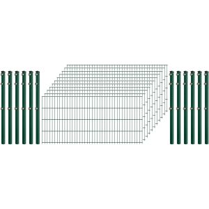 Einsteiger-Zaunset 5/4/5 Doppelstab 11 Matten + 12 Pfosten 250/83 cm Dunkelgrün