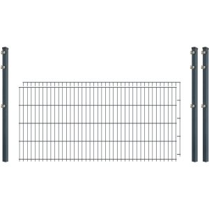 Einsteiger-Zaunset 5/4/5 Doppelstab 2 Matten + 3 Pfosten 250/83 cm Anthrazit