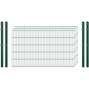 Einsteiger-Zaunset 5/4/5 Doppelstab 3 Matten + 4 Pfosten 250/103 cm Dunkelgrün