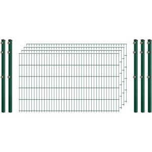 Einsteiger-Zaunset 5/4/5 Doppelstab 4 Matten + 5 Pfosten 250/103 cm Dunkelgrün