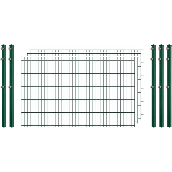Einsteiger-Zaunset 5/4/5 Doppelstab 4 Matten + 5 Pfosten 250/103 cm Dunkelgrün