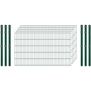 Einsteiger-Zaunset 5/4/5 Doppelstab 5 Matten + 6 Pfosten 250/103 cm Dunkelgrün