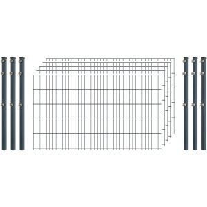 Einsteiger-Zaunset 5/4/5 Doppelstab 5 Matten + 6 Pfosten 250/103 cm Anthrazit