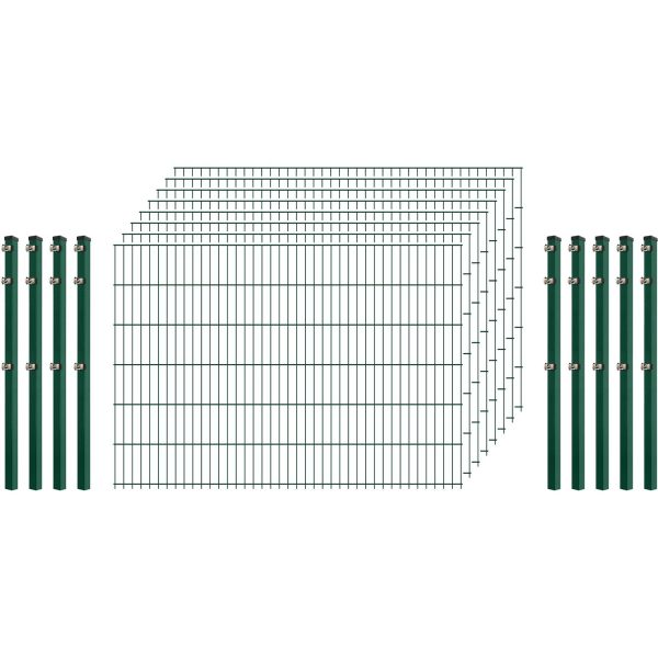 Einsteiger-Zaunset 5/4/5 Doppelstab 8 Matten + 9 Pfosten 250/123 cm Dunkelgrün