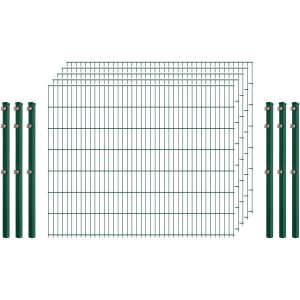 Einsteiger-Zaunset 5/4/5 Doppelstab 5 Matten + 6 Pfosten 250/143 cm Dunkelgrün