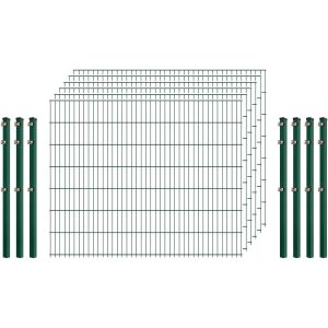 Einsteiger-Zaunset 5/4/5 Doppelstab 6 Matten + 7 Pfosten 250/143 cm Dunkelgrün