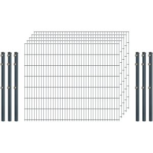 Einsteiger-Zaunset 5/4/5 Doppelstab 5 Matten + 6 Pfosten 250/143 cm Anthrazit