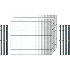 Einsteiger-Zaunset 5/4/5 Doppelstab 6 Matten + 7 Pfosten 250/143 cm Anthrazit