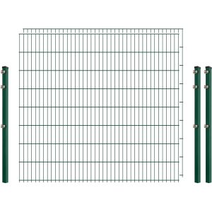 Einsteiger-Zaunset 5/4/5 Doppelstab 2 Matten + 3 Pfosten 250/163 cm Dunkelgrün