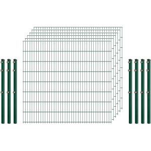 Einsteiger-Zaunset 5/4/5 Doppelstab 6 Matten + 7 Pfosten 250/163 cm Dunkelgrün