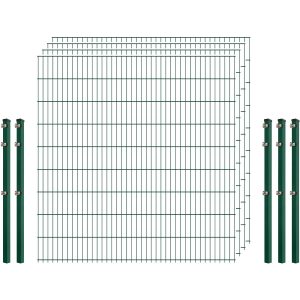 Einsteiger-Zaunset 5/4/5 Doppelstab 4 Matten + 5 Pfosten 250/183 cm Dunkelgrün