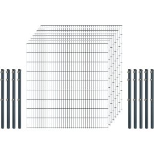 Einsteiger-Zaunset 5/4/5 Doppelstab 8 Matten + 9 Pfosten 250/183 cm Anthrazit