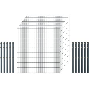 Einsteiger-Zaunset 5/4/5 Doppelstab 10 Matten +11 Pfosten 250/183 cm Anthrazit