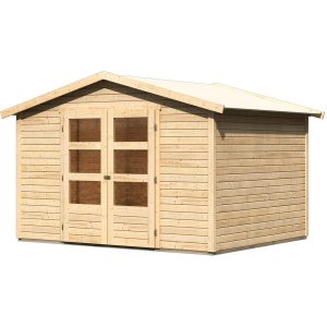 Karibu Holz-Gartenhaus/Gerätehaus Aesch Satteldach Unbehandelt 242 cm x 242 cm mit Boden