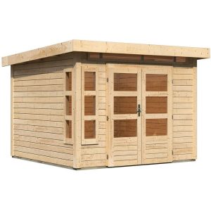 Karibu Holz-Gartenhaus/Gerätehaus Terni Flachdach Unbehandelt 270 cm x 270 cm mit Boden