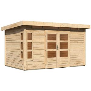 Karibu Holz-Gartenhaus/Gerätehaus Terni Flachdach Unbehandelt 360 cm x 240 cm mit Boden