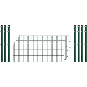 Standard-Zaunset 6/5/6 Doppelstab 6 Matten + 7 Pfosten 250/63 cm Dunkelgrün