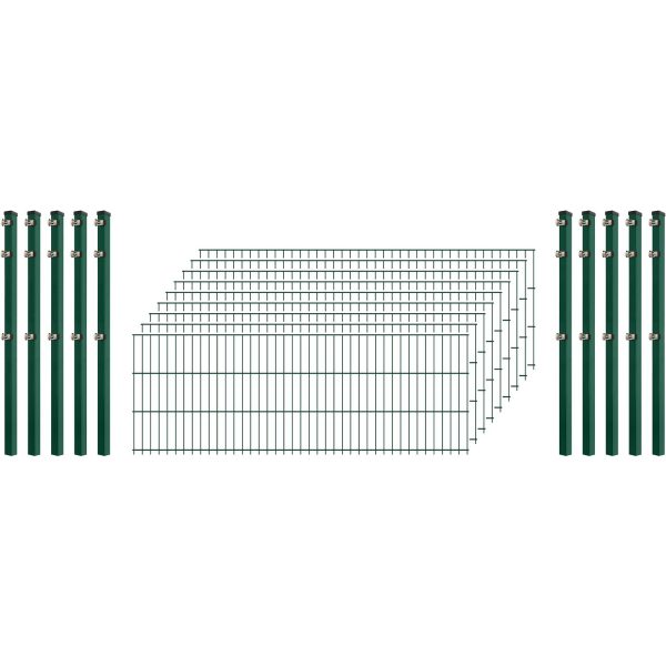 Standard-Zaunset 6/5/6 Doppelstab 9 Matten + 10 Pfosten 250/63 cm Dunkelgrün