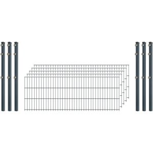 Standard-Zaunset 6/5/6 Doppelstab 5 Matten + 6 Pfosten 250/63 cm Anthrazit