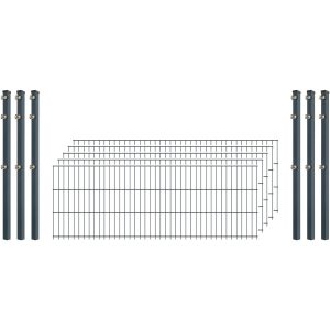 Standard-Zaunset 6/5/6 Doppelstab 5 Matten + 6 Pfosten 250/63 cm Anthrazit