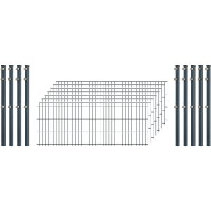 Standard-Zaunset 6/5/6 Doppelstab 8 Matten + 9 Pfosten 250/63 cm Anthrazit
