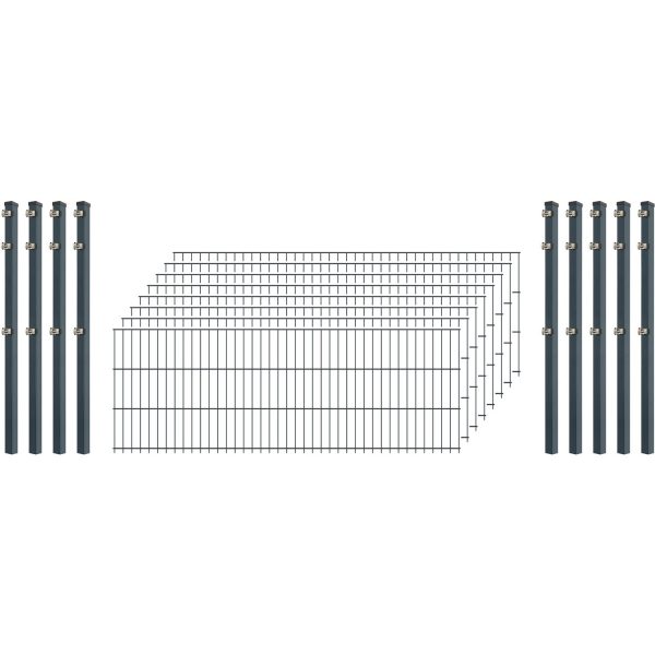 Standard-Zaunset 6/5/6 Doppelstab 8 Matten + 9 Pfosten 250/63 cm Anthrazit