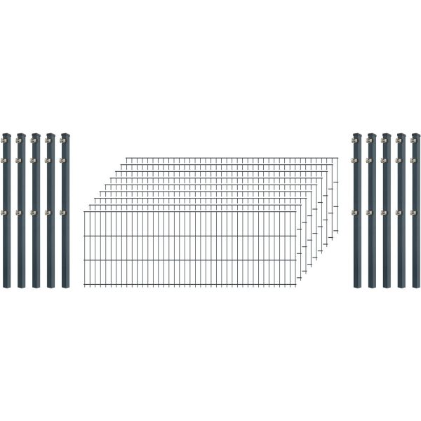 Standard-Zaunset 6/5/6 Doppelstab 9 Matten + 10 Pfosten 250/63 cm Anthrazit