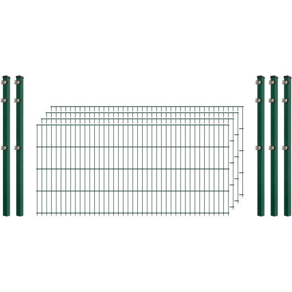 Standard-Zaunset 6/5/6 Doppelstab 4 Matten + 5 Pfosten 250/83 cm Dunkelgrün