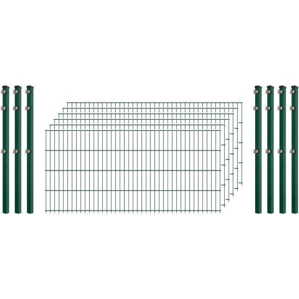 Standard-Zaunset 6/5/6 Doppelstab 6 Matten + 7 Pfosten 250/83 cm Dunkelgrün