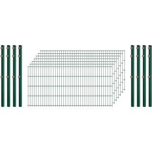 Standard-Zaunset 6/5/6 Doppelstab 7 Matten + 8 Pfosten 250/83 cm Dunkelgrün