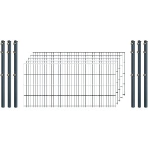 Standard-Zaunset 6/5/6 Doppelstab 5 Matten + 6 Pfosten 250/83 cm Anthrazit