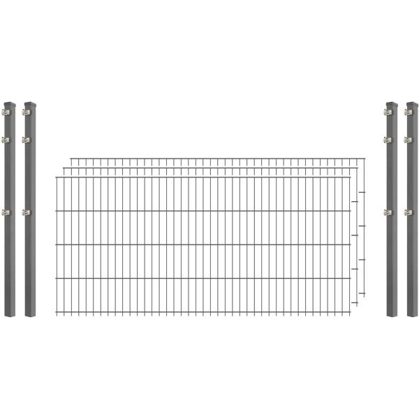 Standard-Zaunset 6/5/6 Doppelstab 3 Matten + 4 Pfosten 250/83 cm Verzinkt