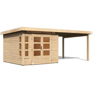 Karibu Holz-Gartenhaus/Gerätehaus Terni 270 cm x 270 cm mit Boden und Anbaudach