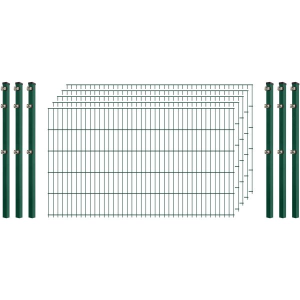 Standard-Zaunset 6/5/6 Doppelstab 5 Matten + 6 Pfosten 250/103 cm Dunkelgrün