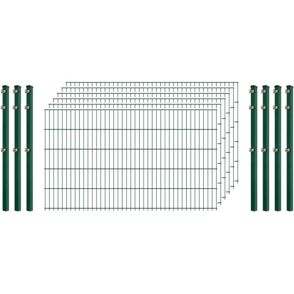 Standard-Zaunset 6/5/6 Doppelstab 6 Matten + 7 Pfosten 250/103 cm Dunkelgrün