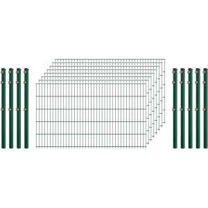 Standard-Zaunset 6/5/6 Doppelstab 8 Matten + 9 Pfosten 250/103 cm Dunkelgrün