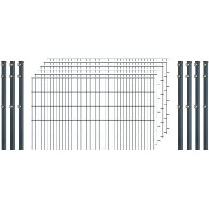 Standard-Zaunset 6/5/6 Doppelstab 6 Matten + 7 Pfosten 250/103 cm Anthrazit