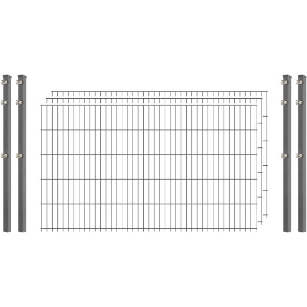 Standard-Zaunset 6/5/6 Doppelstab 3 Matten + 4 Pfosten 250/103 cm Verzinkt