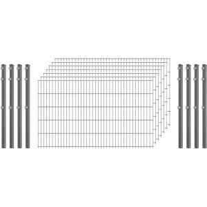 Standard-Zaunset 6/5/6 Doppelstab 7 Matten + 8 Pfosten 250/103 cm Verzinkt