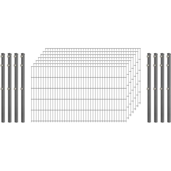 Standard-Zaunset 6/5/6 Doppelstab 7 Matten + 8 Pfosten 250/103 cm Verzinkt