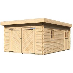 Karibu Blockhausgarage Einzel Flachdach Natur 255 cm x 387 cm x 537 cm