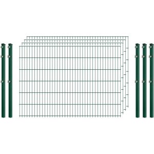 Standard-Zaunset 6/5/6 Doppelstab 4 Matten + 5 Pfosten 250/123 cm Dunkelgrün